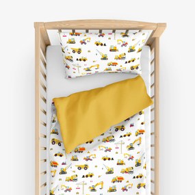 Goldea detské bavlnené obliečky do postieľky duo - nákladné autá a bagre s medovo žltou 90 x 120 a 40 x 60 cm