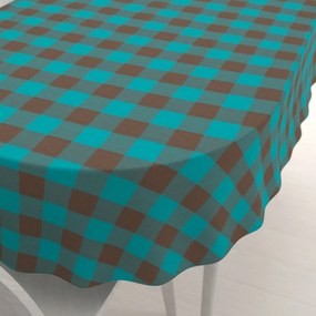 Biante Bavlnený oválny obrus Olivia OL-018 Tyrkysovo-hnedá kocka veľká 100x140 cm