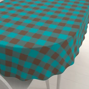 Biante Bavlnený oválny obrus Olivia OL-018 Tyrkysovo-hnedá kocka veľká 120x140 cm