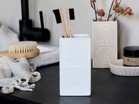 Béžový porcelánový držiak na kefky s ornamentmi - 7*7*12 cm