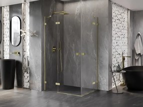 Mexen Lunar Duo, výklopný sprchový kút 85 x 80 cm, 8mm číre sklo, zlatý matný profil, 834-085L-080P-55-00