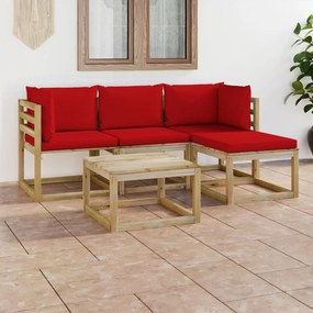 vidaXL 5-dielna záhradná sedacia súprava, červené podložky