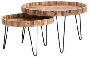 furniture-nabytek.cz - Sada 2 masívnych konferenčných stolíkov Corby z recyklovaného tvrdého dreva, hnedá, okrúhla