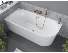 Mexen Mia, voľne stojaca rohová vaňa, lavá, 160 x 75 cm, biela, medený prepad, 52691607500L-65