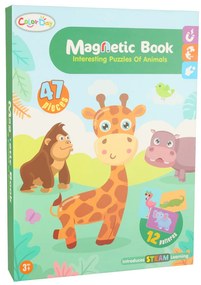 KIK Magnetická knižka s puzzle zvieratá safari, 47 dielov