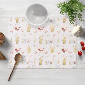 Biante Detské bavlnené prestieranie na stôl Sandra SA-752 Sliepočky a húsky na bielom 35x45 cm