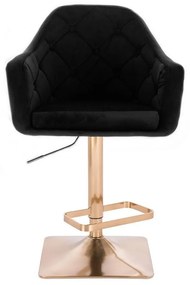 LuxuryForm Barová stolička ANDORA VELUR na zlatej hranatej podstave - čierna