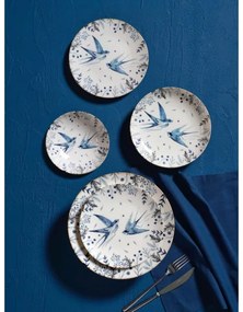 Jedálenská sada 24 ks, biela/modrá, porcelán