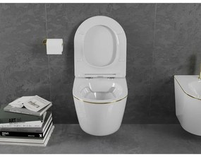 Mexen Lena, závesná toaletná misa 480x360x355 mm, biela - zlatý okraj, 30224005