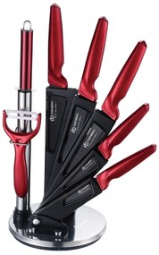 8 dielna sada nožov v otočnom stojane v červeno čiernej farbe