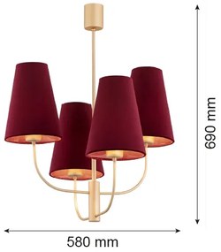 Argon 1827 - Luster na tyči SAFIANO 4xE27/15W/230V vínová