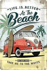 Plechová ceduľa Volkswagen VW - T1 - At the Beach, (20 x 30 cm)