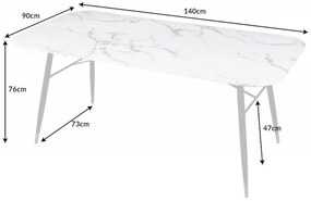 Dizajnový jedálenský stôl PARIS 140 cm sklo, mramorový vzhľad, biely