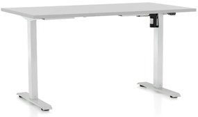 Výškovo nastaviteľný stôl OfficeTech A, 140 x 80 cm, biela podnož, svetlo sivá