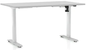 Výškovo nastaviteľný stôl OfficeTech A, 140 x 80 cm, biela podnož, svetlo sivá