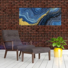 Obraz - Modro-zlatá abstrakcia (120x50 cm)