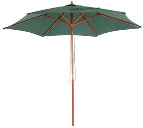 Slnečník Florida Ø 3m - polyester/drevo - olivovo zelená