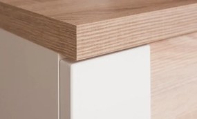 Vysoká vitrína Caracas typ 02, dub / biely lesk, s osvetlením