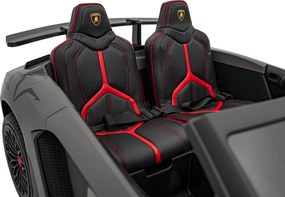 Ramiz Lamborghini Aventador SV batéria pre 2 deti Sivá + Bezkartáčový motor + Nafukovacie kolesá + LED audio