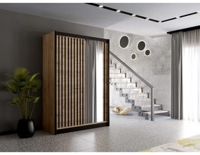 Šatníková skriňa so zrkadlom SANTINO 150x215 cm dub craft/čierna