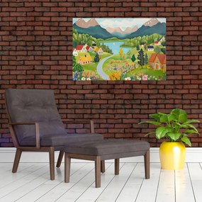 Obraz - Dedina v horách (90x60 cm)