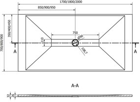 Mexen Toro, SMC obdĺžniková sprchová vanička 200 x 90 cm, biela, zlatá krytka, 43109020-G