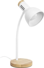 Toolight Toolight, JNH046-1T, stolná lampa s drevenou základňou a ohybným ramenom, v. 45,3 cm, 1× E27, biela, OSW-56238