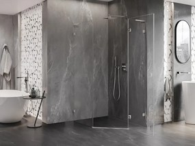 Mexen Lunar, L päťuholníkový sprchový kút naklápací vpravo 80 x 90 cm, 8mm číre sklo, oceľový profil, 831L-080P-090L-97-00-P