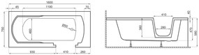 D‘Eluxe - VANE - Bezbariérová vaňa s dvierkami SENIOR AVO1675 160x75cm Biela - dvierka v pravo Bezbarérová vaňa s dvierkami biela Vaňa + Predný a Bočný Panel