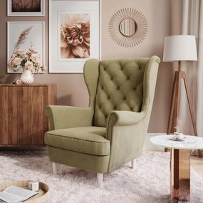 KRESLO UŠIAK BRUNO CHESTERFIELD BIELE ROVNÉ NOHY