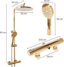 Erga Dubaj, termostatický set sprchového stĺpu s dažďovou sprchou 30cm a s sprchovou hlavicou, zlatá lesklá, ERG-YKA-BP.DUBAJ-THERM-30-GLD
