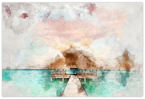 Obraz - Maledivy, drevené mólo (90x60 cm)