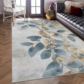 Prateľný koberec vo svetlomodrej a zlatej farbe 160x230 cm Golden Leaves – Mila Home