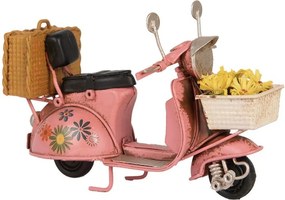Ružový kovový retro model Scooter s kvetmi - 12*6*8 cm