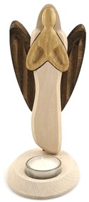 AMADEA Drevený svietnik anjel so srdcom, farebný, masívne drevo, výška 25 cm