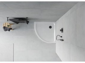 Mexen SLIM - štvrťkruhová sprchová vanička 80x80x5cm + čierny sifón, biela, 41108080B