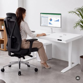 Elektrický písací stôl sit-stand so zásuvkou a bezdrôtovou nabíjačkou Qi biely, 1400 mm: ELLIS