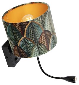 Nástenná lampa čierna s zamatovým tienidlom s dizajnom listu a zlatým vnútorným priestorom - Brescia Combi