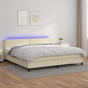 Boxspring posteľ s matracom a LED krémová 200x200 cm umelá koža 3134185