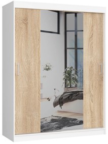 Šatníková skriňa Clotilde  (biela + dub sonoma) (so zrkadlom). Akcia -19%. Vlastná spoľahlivá doprava až k Vám domov. 1069418