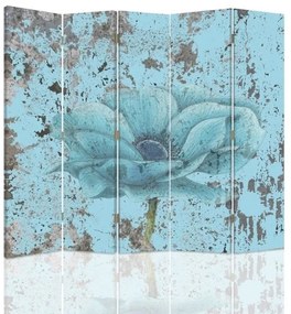 Ozdobný paraván Tyrkysový retro květ - 180x170 cm, päťdielny, obojstranný paraván 360°
