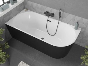 Mexen Mia, rohová voľne stojaca vaňa 170 x 80 cm, ľavá + čierna odtoková zátka a prepadový otvor, čierna-biela, 52691708075L-B