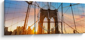 Obraz - Brooklynský most, Manhattan, New York (s hodinami) (90x30 cm)