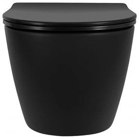 Rea Carlo Mini Tornado NF, závesná WC misa 490x365x350mm + toaletné sedadlo, čierna matná, REA-C3000