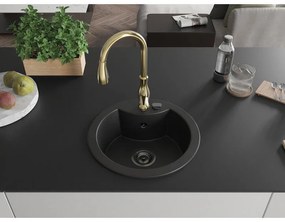 Mexen Diego, 1-komorový granitový drez 488x488x167 mm a drezová batéria Savita, čierna, 6512-77-672601-50-B