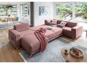 Ružová rozkladacia/s úložným priestorom rohová pohovka (pravý roh/do tvaru "U") Classy Sophie – Miuform