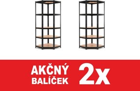 Akcia 2x Regál 180x90x40 cm rohový lakovaný 5-polícový, nosnosť 875 kg - čierny - 2ks
