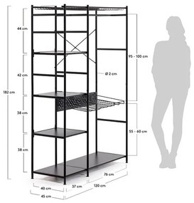 Kovový šatníkový systém storn 120x182 čierny MUZZA
