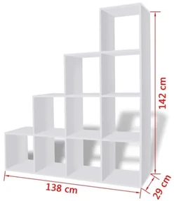 vidaXL Regál na knihy/policový regál v tvare schodov 142 cm, biely-