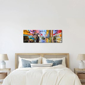 Obraz - Mesto v neónovej žiare (s hodinami) (90x30 cm)